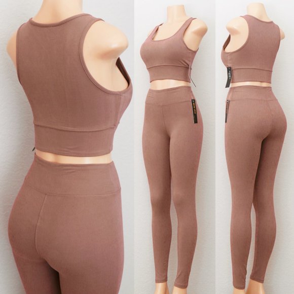 NEW Mocha Active Bra Crop Top + Leggings 2pc Set - Picture 6 of 10